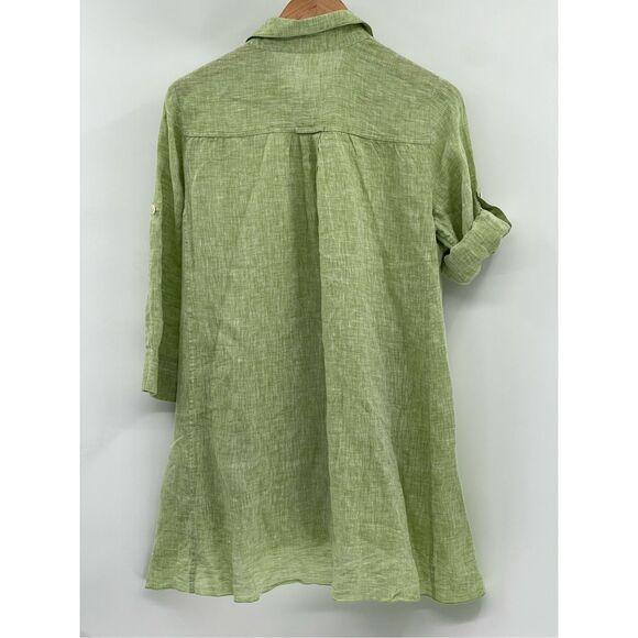 Lafayette 148 Linen Tunic Top Shirt Button Down Women 6‎ Green Collar Oversized - Picture 9 of 12